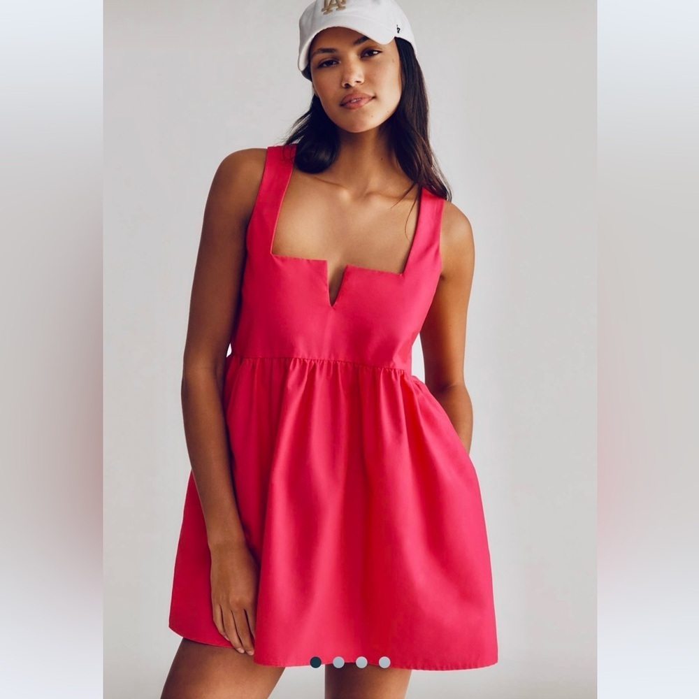 Anthropologie Daily Practice Sleeveless Mini Dress Size Large Pink Split Neck